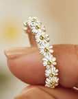 ADJUSTABLE SILVER AND HAND PAINTED ENAMEL DAISY RING - Edith & Mae