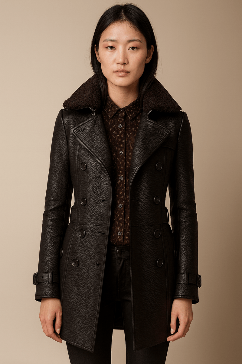 ALLESIA - ELEGANT LEATHER COAT - Edith & Mae