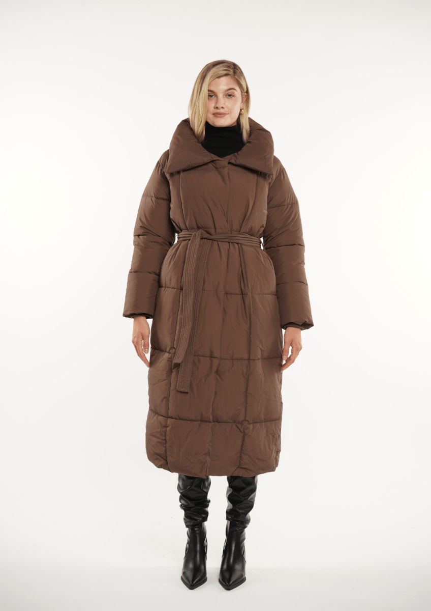 BLAIRE | EXTRA LONG LENGTH BULETED BUTTON PUFFER JACKET - Edith & Mae