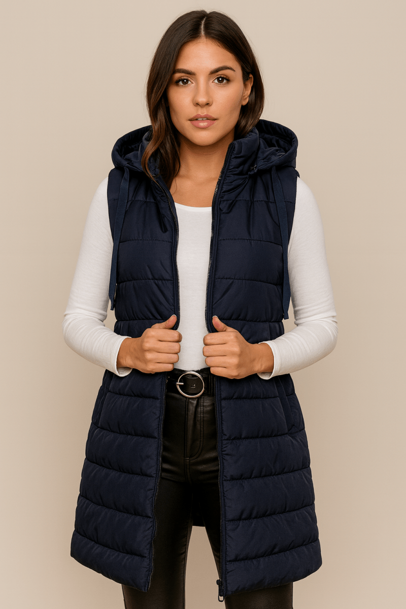 ELENA | CASUAL SLEEVELESS HOODED LONG PUFFER VEST - Edith & Mae