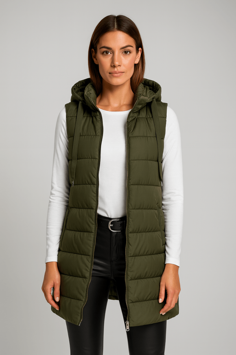 ELENA | CASUAL SLEEVELESS HOODED LONG PUFFER VEST - Edith & Mae