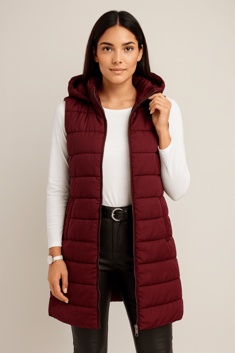 ELENA | CASUAL SLEEVELESS HOODED LONG PUFFER VEST - Edith & Mae