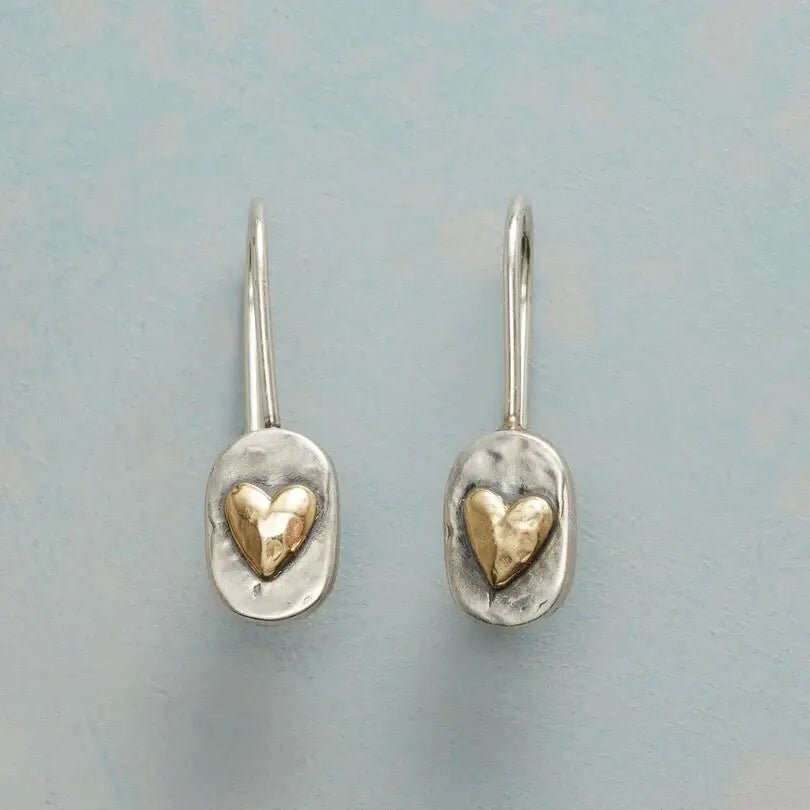 GOLDEN HEART EARRINGS IN VINTAGE SILVER - Edith & Mae