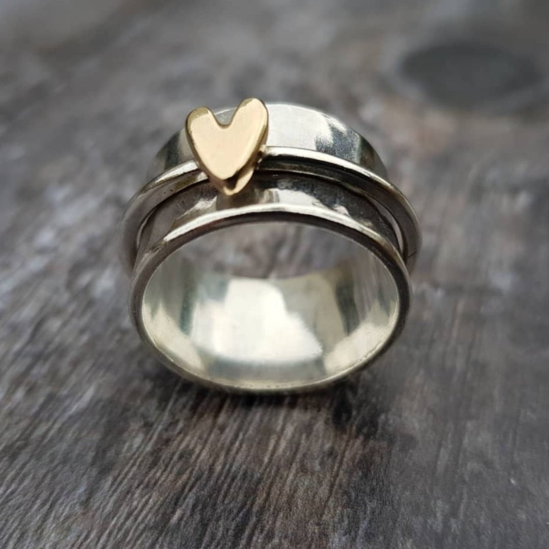 GOLDEN HEART SILVER RING - Edith & Mae