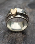 GOLDEN HEART SILVER RING - Edith & Mae