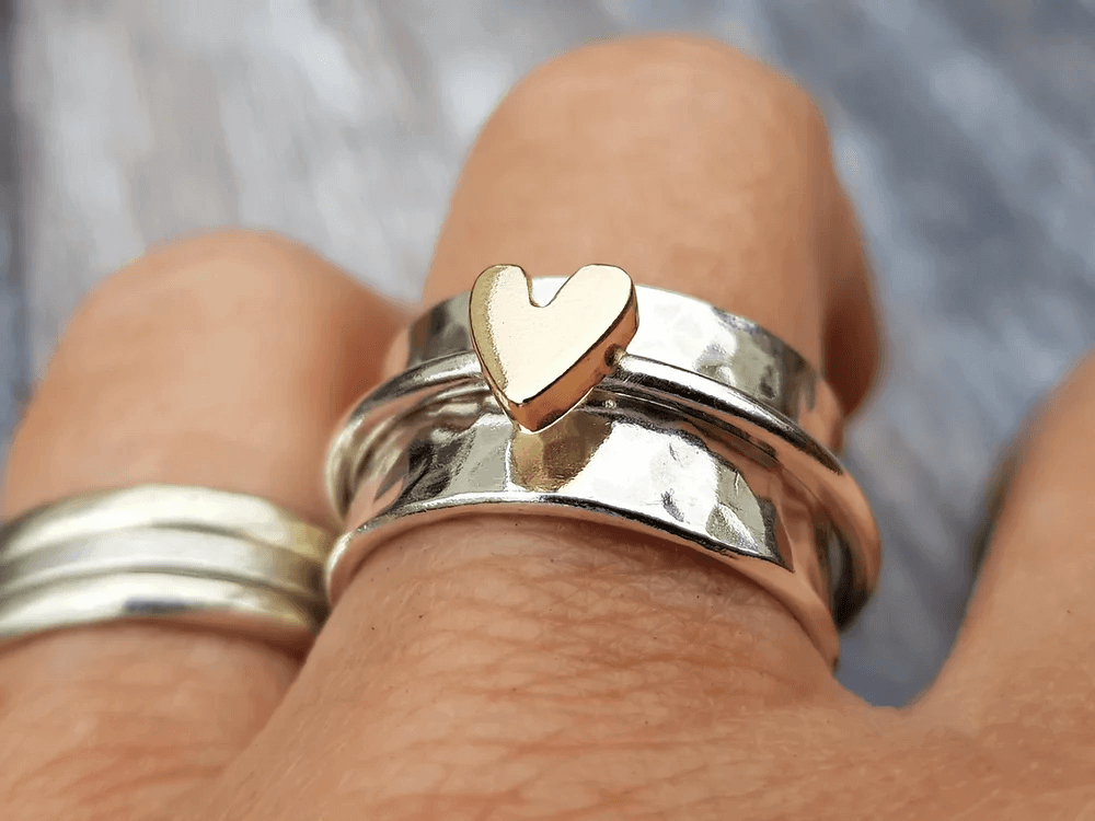 GOLDEN HEART SILVER RING - Edith & Mae