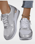 JENNY | LACE - UP SIDE - ZIP FASHION SNEAKERS IN SPARKLY SILVER AND GOLD - Edith & Mae