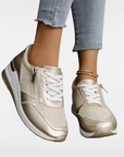 JENNY | LACE - UP SIDE - ZIP FASHION SNEAKERS IN SPARKLY SILVER AND GOLD - Edith & Mae