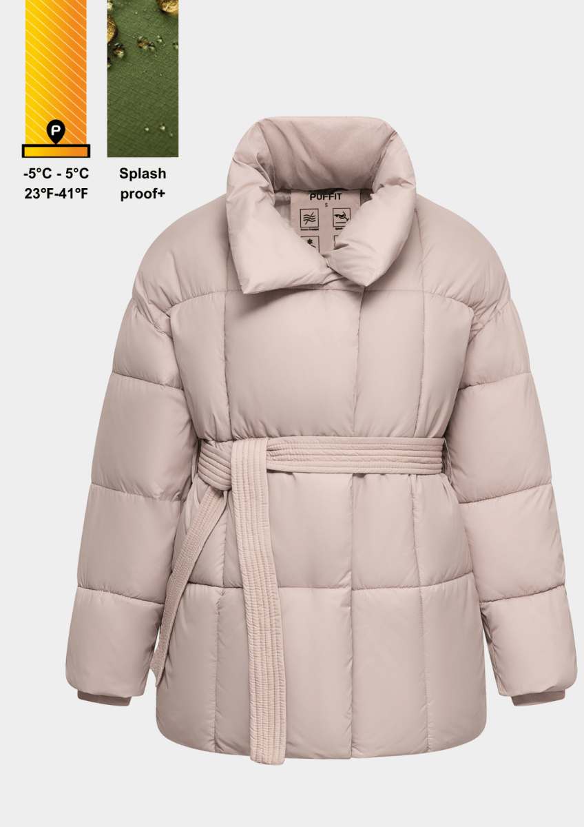 NOVA | MID LENGTH BELTED PUFFER JACKET - Edith & Mae