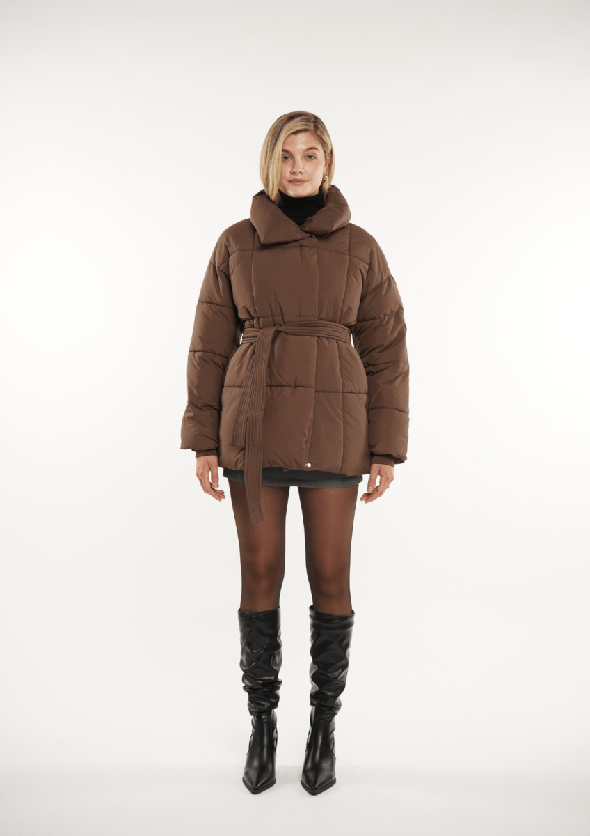NOVA | MID LENGTH BELTED PUFFER JACKET - Edith & Mae