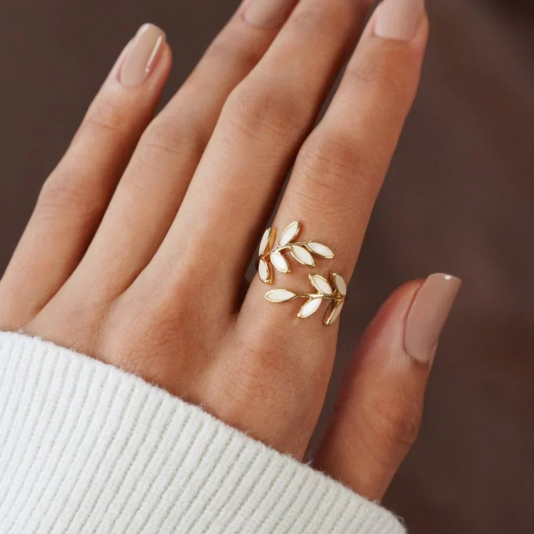 PURE - WHITE OPAL LEAF ADJUSTABLE RING - Edith & Mae