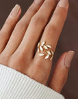 PURE - WHITE OPAL LEAF ADJUSTABLE RING - Edith & Mae