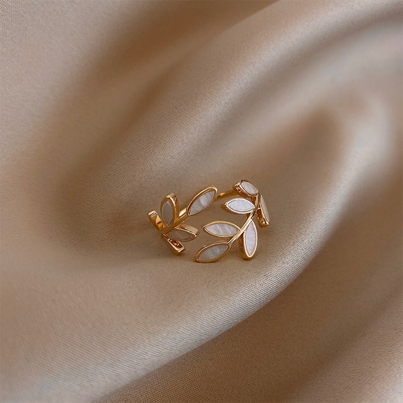 PURE - WHITE OPAL LEAF ADJUSTABLE RING - Edith & Mae