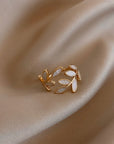 PURE - WHITE OPAL LEAF ADJUSTABLE RING - Edith & Mae