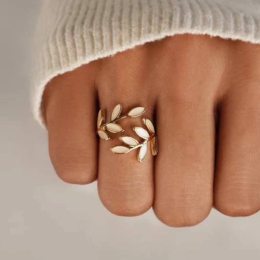 PURE - WHITE OPAL LEAF ADJUSTABLE RING - Edith & Mae