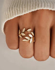PURE - WHITE OPAL LEAF ADJUSTABLE RING - Edith & Mae