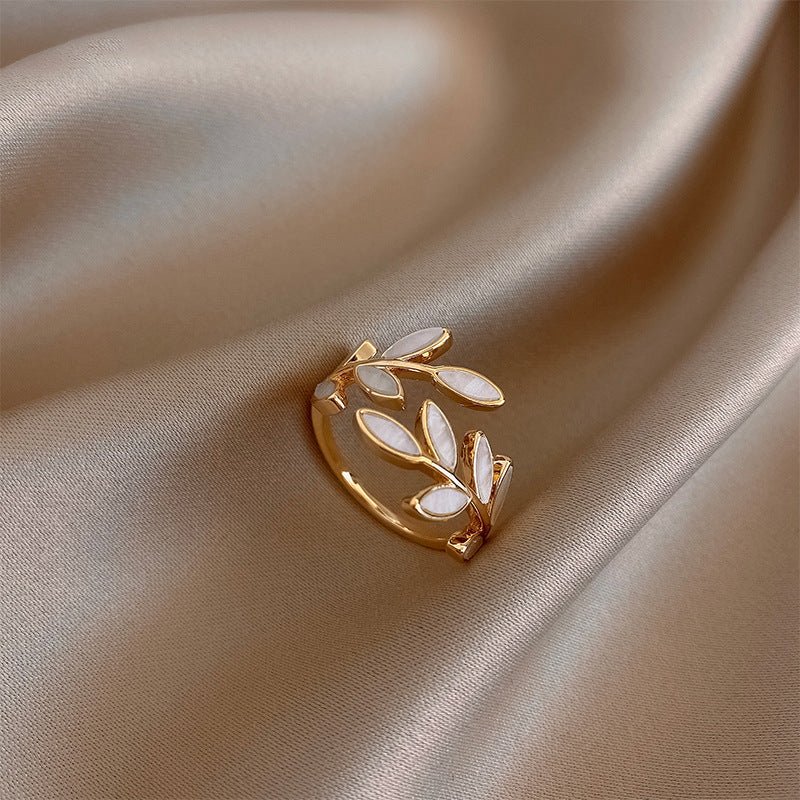 PURE - WHITE OPAL LEAF ADJUSTABLE RING - Edith & Mae