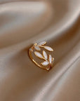 PURE - WHITE OPAL LEAF ADJUSTABLE RING - Edith & Mae