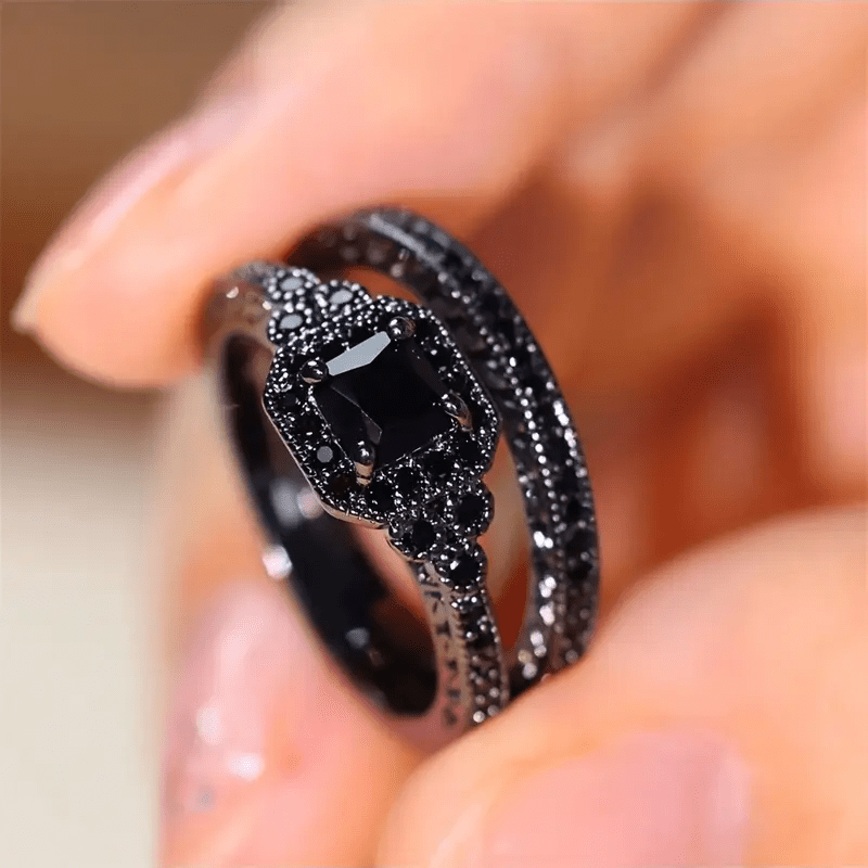 RETRO BLACK RING DUO - Edith & Mae