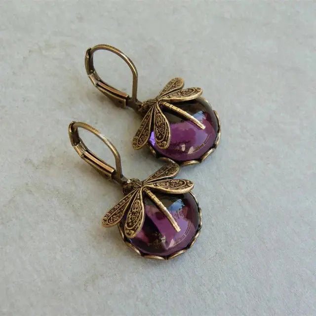 SPHERICAL DRAGONFLY EARRINGS IN ANTIQUE GOLD - Edith & Mae