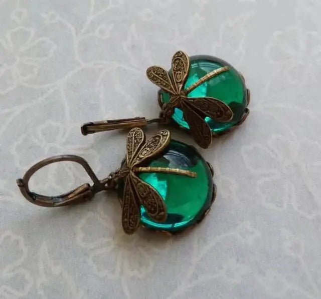 SPHERICAL DRAGONFLY EARRINGS IN ANTIQUE GOLD - Edith & Mae