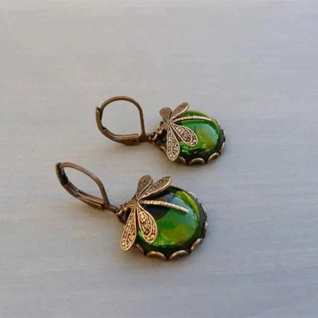 SPHERICAL DRAGONFLY EARRINGS IN ANTIQUE GOLD - Edith & Mae