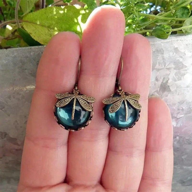 SPHERICAL DRAGONFLY EARRINGS IN ANTIQUE GOLD - Edith & Mae