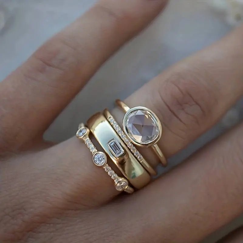 VINTAGE GOLD & ZIRCONIA RING SET - Edith & Mae