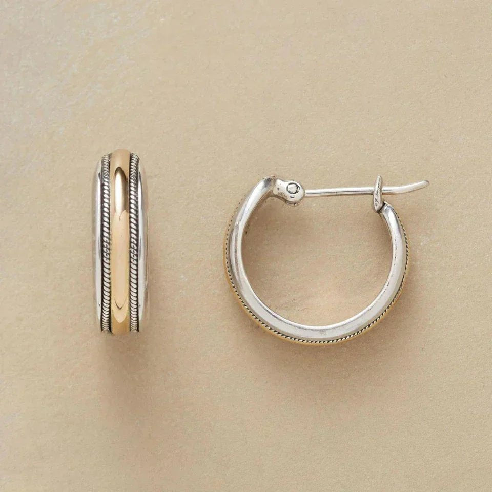 VINTAGE GOLDEN LINE SILVER HOOP EARRINGS - Edith & Mae