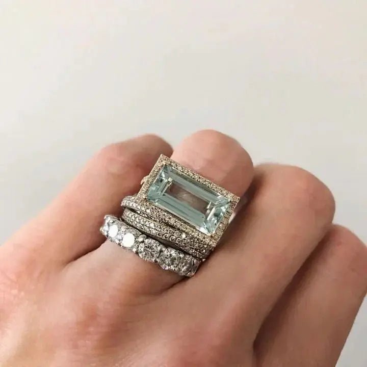 VINTAGE SILVER TURQUOISE GLASS RING SET - Edith & Mae