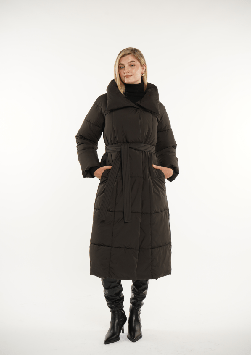 BLAIRE | EXTRA LONG LENGTH BULETED BUTTON PUFFER JACKET - Edith &amp; Mae