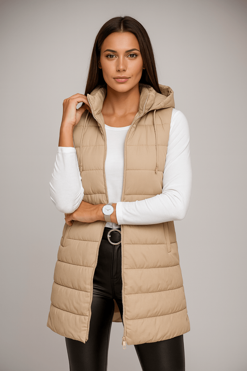 ELENA | CASUAL SLEEVELESS HOODED LONG PUFFER VEST - Edith & Mae