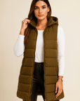 ELENA | CASUAL SLEEVELESS HOODED LONG PUFFER VEST - Edith & Mae
