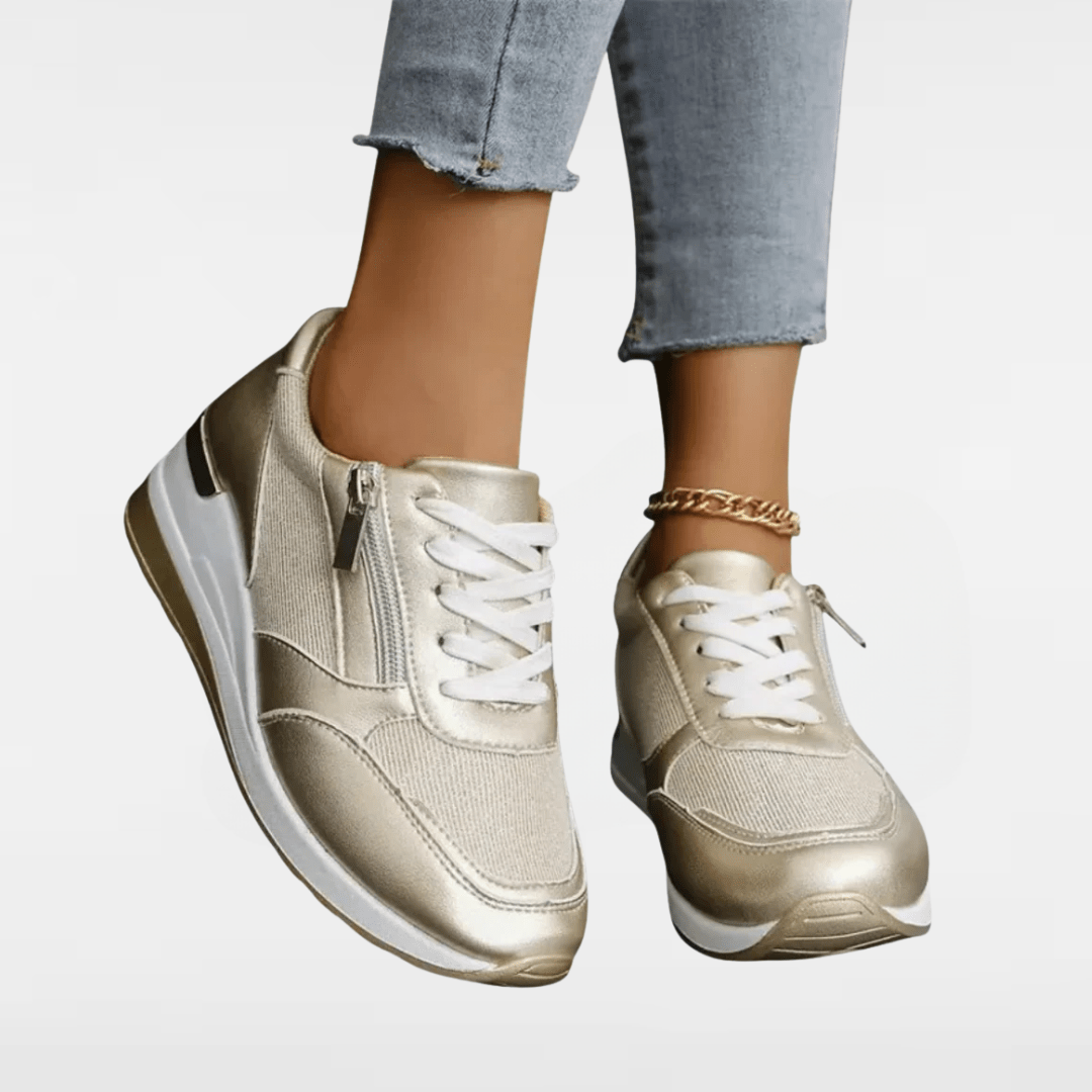 JENNY | LACE - UP SIDE - ZIP FASHION SNEAKERS IN SPARKLY SILVER AND GOLD - Edith & Mae