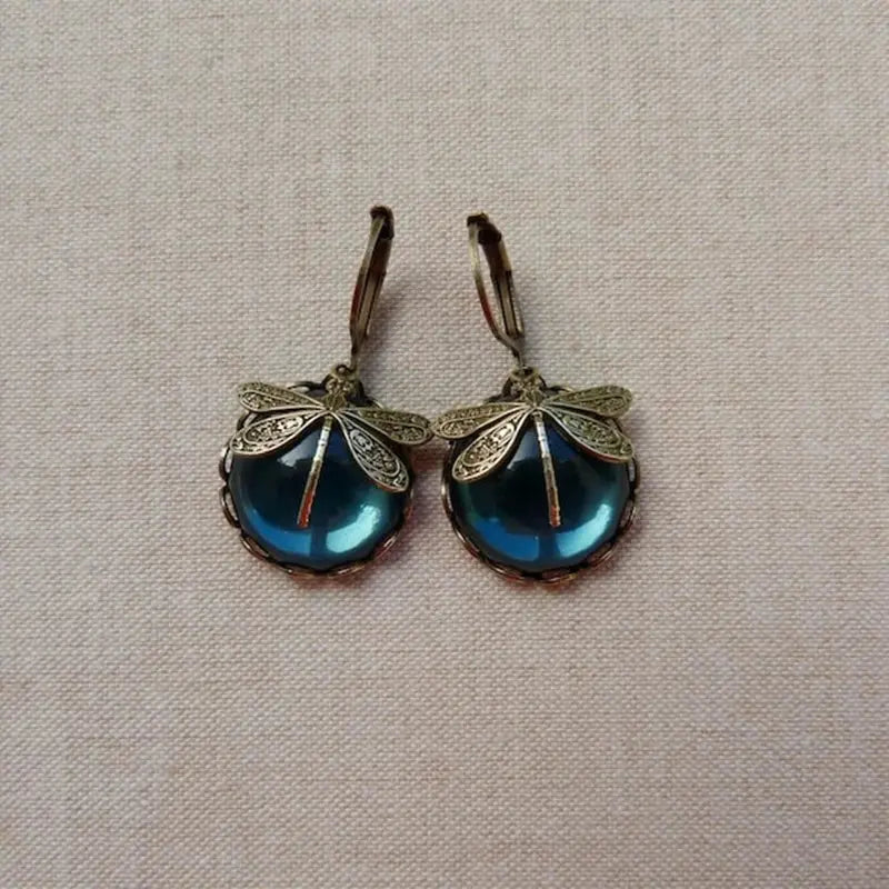 SPHERICAL DRAGONFLY EARRINGS IN ANTIQUE GOLD - Edith & Mae