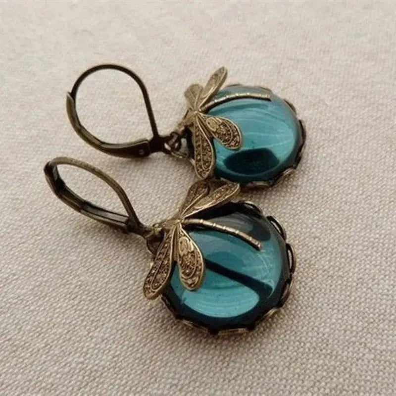 SPHERICAL DRAGONFLY EARRINGS IN ANTIQUE GOLD - Edith & Mae