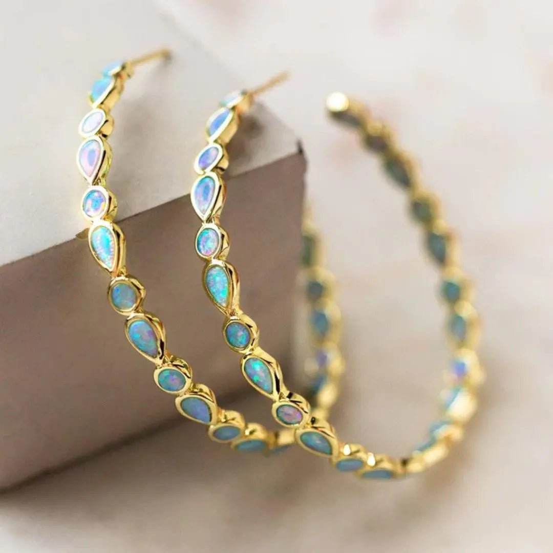 VINTAGE BLUE OPAL GOLD EARRINGS - Edith & Mae